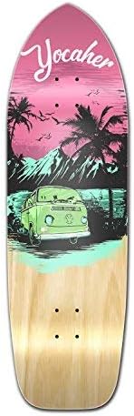 Yocaher Old School Longboard Skateboard 33" x 10" Deck, Long Board Cruiser for Cruising, Tricks, Adults, Teenagers, Kids and All Level longboards Skateboard Riders - Pink N' Mint (Deck ONLY)