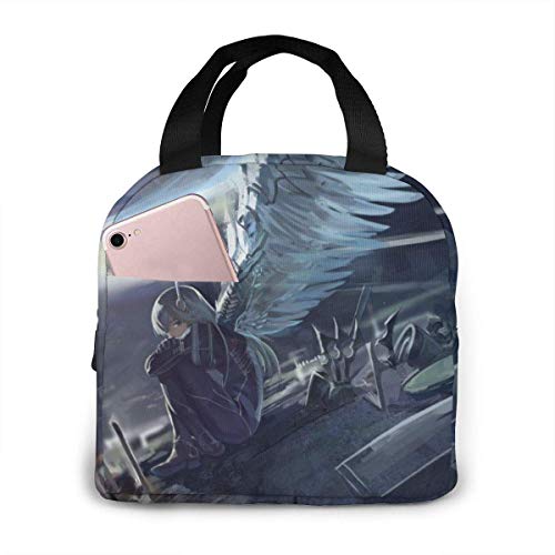 Yuanmeiju Anime Girl Sleeping Bolsa de almuerzo con aislamiento portátil Bolsas de mano Bolsa térmica con bolsillo frontal para mujer Hombre Niños Trabajo Picnic o viaje