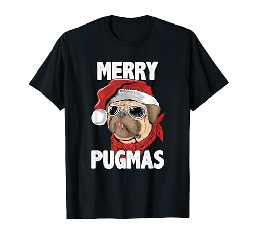 Merry Pugmas Funny Christmas Pug Santa Hat Dog Lovers Camiseta