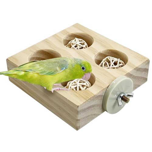 Image of Hamiledyi Small Bird Foraging Toys,Wood Interactive Parakeet Toys for Cage, Bird Enrichment Toys for Conure Slow Feeder, Budgie Cage Toys Puzzle, Parrot Toys for Lovebirds Small Sized Birds(Medium)
