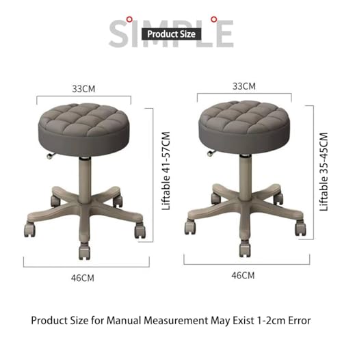 ALMEKAQUZ Small Chair Round Rolling Stool with Wheels PU Leather Height Adjustable Swivel Drafting Work SPA Salon Stools Home Office Chair (WHITE)