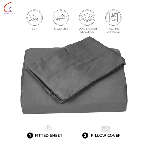 Image of Flat Bedsheet Double Bed (90x100 Inch) with 2-Pillow Covers Egyptian Cotton Fits 400 TC Super Soft & Breathable Wrinklefree Dark Grey Bed Sheet for Luxurious Bedrooms and Hotels