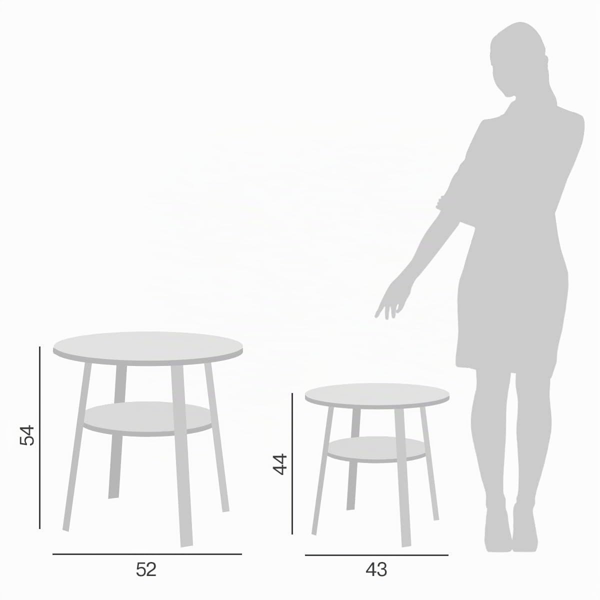 Beistelltisch rund stabiles Metallgestell/Holz Ø43xH 44 cm, 2 Ablagen Nachttisch Couchtisch für Wohnzimmer Schlafzimmer, Walnuss-Optik