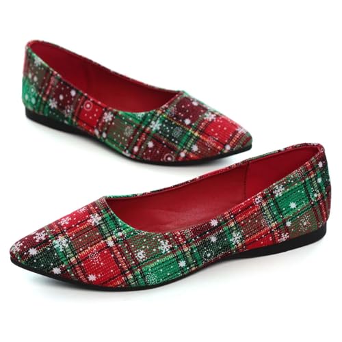 Hee Grand Christmas Shoes for Women - Fashion Pointy Toe Flats for Family Holiday Dress Shoes, Red 8