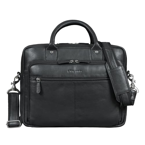 STILORD 'Jerome Maletín Portátil Cuero Autentico 15,6 Pulgadas | Bolso Portadocumentos Hombre Piel Negro | Bandolera Portatil Grande A4 Vintage Bolso Mensajero Negocios
