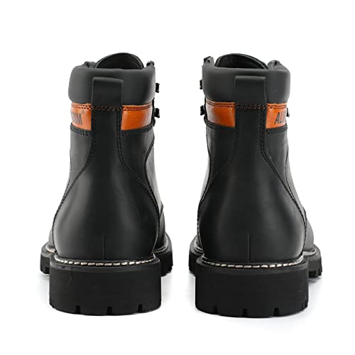 Image of Mens Soft Toe Work Leather Boots for Construction Rubber Sole Work Boots for Men