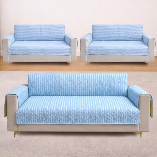 Image of Homerz Premium 7(3+2+2) Seater Quilted Reversible Sofa Cover Mat with Pocket Arms | Polyester Blend 350 GSM Full Coverage & Back Belt for Stability (Solara, 7(3+2+2) Seater)