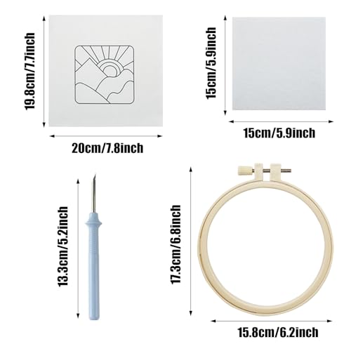 Image of Allazone Punch Needle Kits, Punch Needle Coasters Kit, Punch Embroidery Kit with Felt Yarns Hoop Tools for DIY Coaster Crafts (Sceneries)