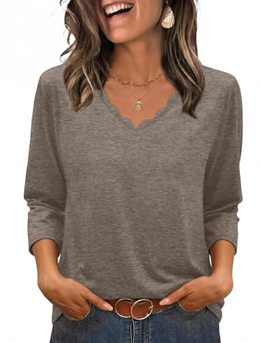 WIHOLL 3/4 Length Sleeve Womens Tops Dressy Casual Blouses V Neck Shirts Summer Clothes Early Fall Fashion Outfits