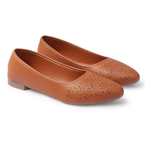 Image of Duosoft Orthopaedic Ballet Flats, Diabetic Comfort Shoes, Beige Perforated Design,Casual Wear Bellies for Women 206-Tan