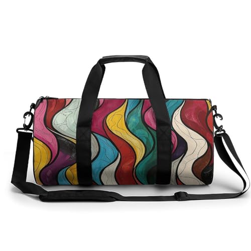 Sac de voyage en toile résistant pour voyage et yoga blanc à lignes ondulées 17.7in
