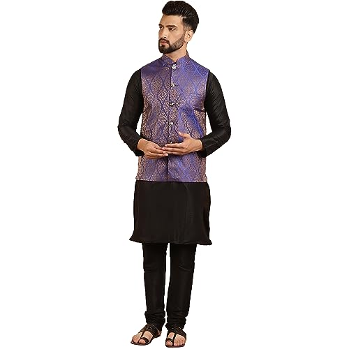 Image of SOJANYA (Since 1958 Men's Silk Blend Kurta Pyjama & Nehru Jacket Combo