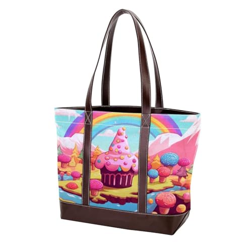 Sac fourre-tout pour femme en toile multicolore à motif gâteau au chocolat rose