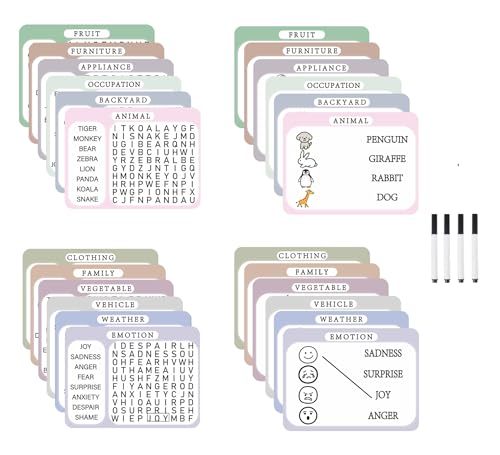 Zorythm 12 Pcs Reusable Word Search Cards for Dementia Game