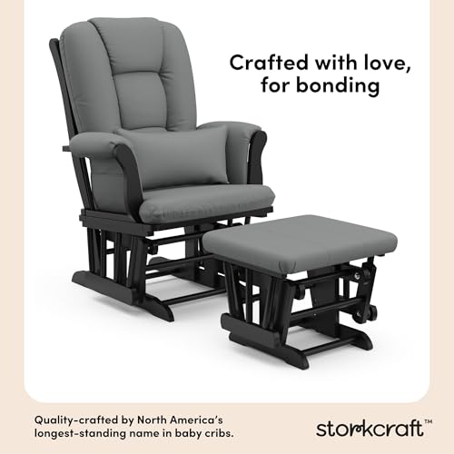 Image of Storkcraft Tuscany Glider and Ottoman with Lumbar Pillow, Black /Gray