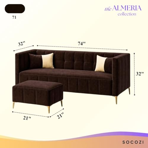 Image of SOCOZI Stylluxe 4 Seater L Shape Sofa Set with Movable Ottoman | Flexible Left or Right Layout | Soft Velvet Suede Fabric | Modern Design | Plush Comfort Cushions for Living Room (Dark Brown)