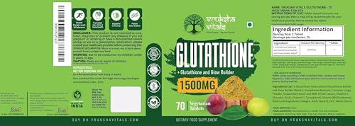 Vruksha Vitals Glutathione 1500 mg - 70 Tablets with Vegan Collagen, Biotin, Vitamin E, Vitamin C and Vitamin B6 & Curcumin, Milk Thistle, Amla & Grapeseed Extracts (Plant based Capsules Supplement)