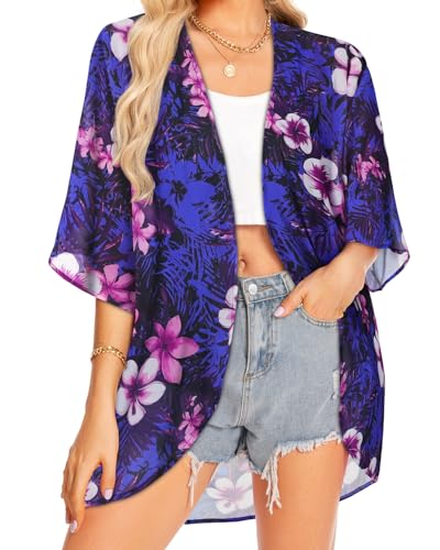 Image of Kimonos for Women Summer Cardigan Chiffon Floral Cover up Loose Casual Top Blouse