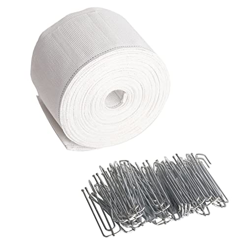 Curtain Pleat Tape 10 Meters/10.9 Yards Pleater Tape for Curtains Included 30 Pcs Stainless Steel 4 Prongs Curtain Pleater Hooks for DIY Pinch Pleat Curtain White