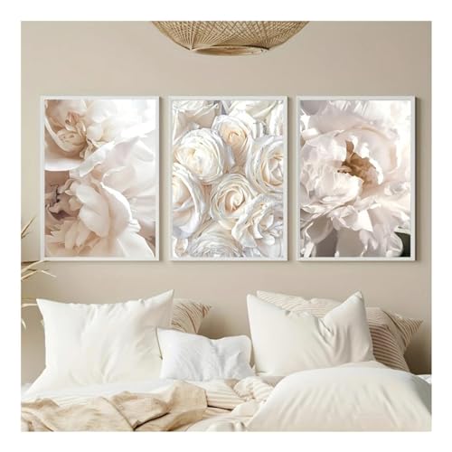 Peintures sur toile avec fleurs grand format 60x80cm triptyque sans cadre