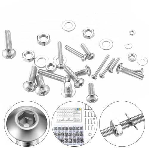 1630 Stk Innensechskant Schrauben Muttern Set, M2 M3 M4 M5 Schrauben Set, Linsenkopf Sechskantschrauben mit Muttern Set, Gewindeschrauben Set mit Unterlegscheiben, Maschinenschrauben Sortiment Kit