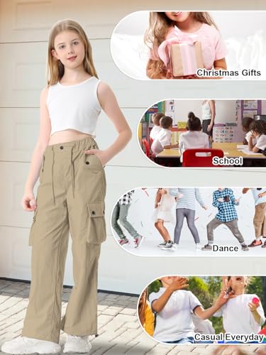 Image of Cromoncent Cargo Pants Girls & Women Parachute Pants Y2K Baggy Rave Clothes Waterproof with Pockets, 6 Years - 3XL