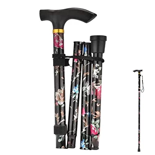 Bastones Plegables para Mayores, Bastón Plegable Mujer Ajustable en Altura Bastones para Caminar Mujer Y Hombre Bastones para Mayores Hombre Estampado Flores Ajustable en Altura