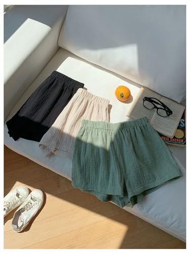 MakeMeChic Women's 3 Pack Linen Shorts Summer Lounge Sleep Pajama Boxer Shorts4