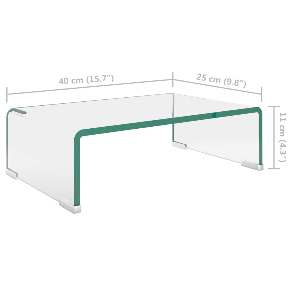 stolik pod telewizor z hartowanego szkła, 40 x 25 x 11 cm, przezroczysta nakładka na telewizor i monitor, ergonomiczna półka na biurko dla lepszej widoczności