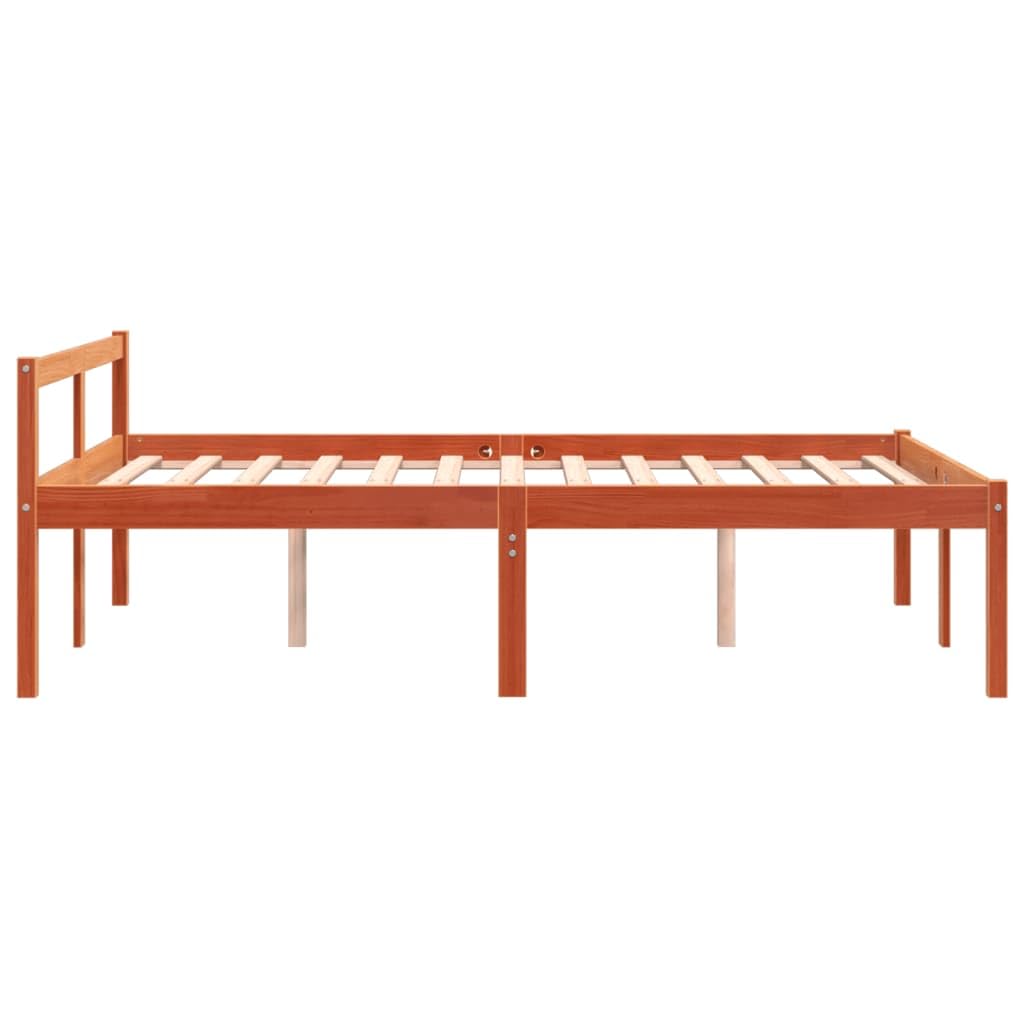 Massives Kiefernholz Seniorengerecht 120x190 cm Braun | Seniorenbett Wachsbraun 120x190 cm Massivholz Kiefer mit Kopfteil, 44 cm Einstiegshoehe, Stauraum unterm Bett, belastbares