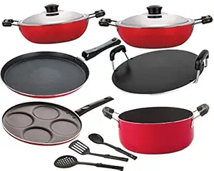 Nirlon Non Stick Aluminium Kitchenware Cooking Utensil Combo Gift Set-9 Pcs [FT13_DKDM_DKDB_RT_Cass20_UP4_3SPN]