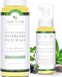 Tree to Tub Sensitive Skin Face Wash for Oily or Combination Skin - Gentle Tea Tree Face Cleanser for Women & Men, Oil Free Daily Foaming Facial Cleanser w/Organic Aloe Vera, All Natural Peppermint