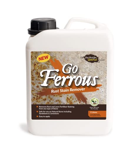 Go Ferrous - Rust and Fertiliser Staining Remover - Suitable for Patios, Paths, and Garden Stonework - Safe on Sandstone, York Stone, Limestone, Granite - Garden Friendly - 2L / 10 sq m