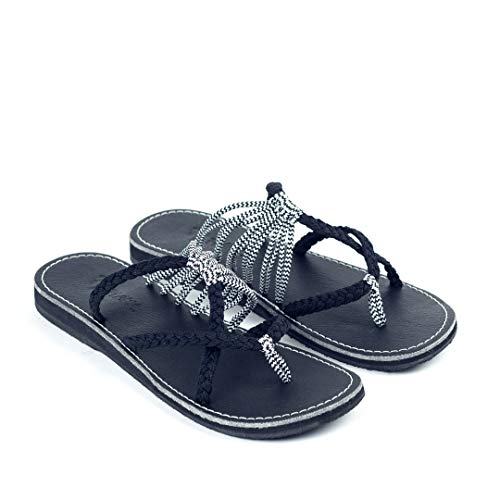 Plaka Oceanside Flat Summer Sandals For Women | Flip Flops For The Beach, Walking & Dressy Occasions | Black Zebra | Size 7 #TOP1