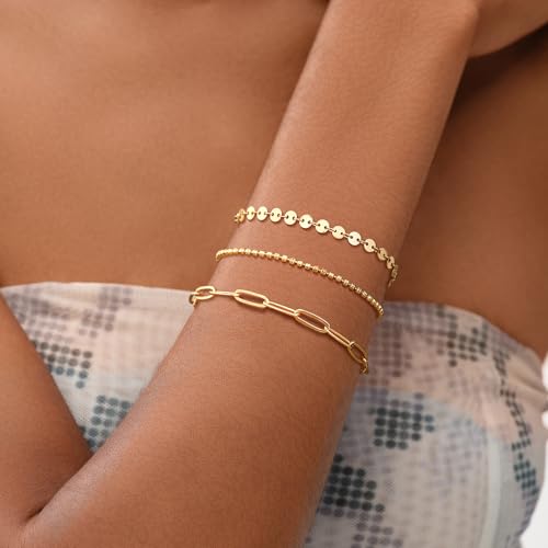 Image of MEVECCO Bracelet for Women 14K Gold Plated Dainty Chain Simple Jewelry Cute Handmade Minimalist for Her