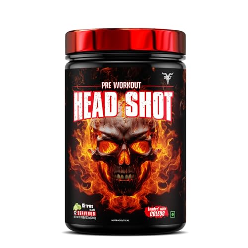 Image of Bolt Head Shot Pre-Workout | Extreme Energy Boost | Intense Muscle Pump & Focus | Zero Sugar, Zero Fat | Gym Performance Booster | 360 gm (72 Servings) | Citrus Blaze