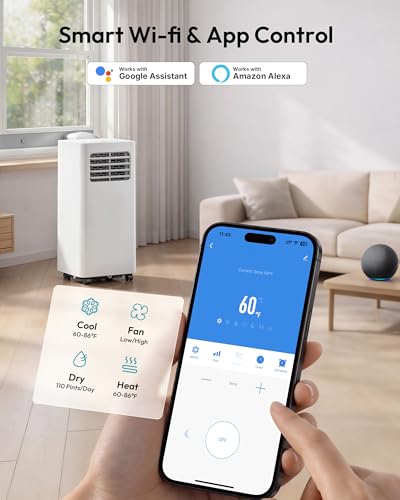 Image of EUHOMY Portable Air Conditioners 12,000 BTU, 5-in-1 Portable AC Unit Up to 550 Sq.Ft. for Bedroom with Cool, Heat, Fan, Dehumidifier, Sleep, AC Units with LED Remote & 24H Timer, Installation Kits