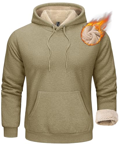 KEFITEVD Men's Pullover Hoodie Thick Sherpa Lined Hooded Sweatshirt Winter Warm Fleece Hoodie Athletic Workout Sweatshirts