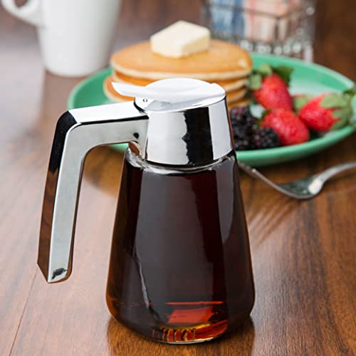 2 Pc 12 Oz Glass Syrup Honey Dispenser Holder Clear Chrome Lid Maple Agave Jar #TOP1