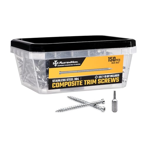 FM FastenMon Composite Trim Screws, #8 x 2, Stainless Steel 304, 150pc