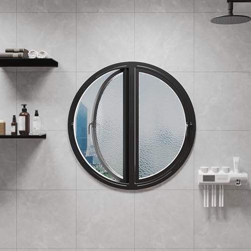 Ventana abatible con Marco de Aluminio, Doble rotación de 90°, Cristal Redondo de Montaje Empotrado, Ideal para Entrada, Dormitorio, baño - Blanco, 70 cm/27,5 Pulgadas, diseño Duradero y ele