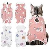 Hengrongshen 2 Stück Katzenbody Nach Op Kastration Katze, Anti-Leckende & Atmungsaktivem Netzgewebe Op Body Katze für Kastrationsbody Katzen, Spay Bauchwunden Weiblich (M)