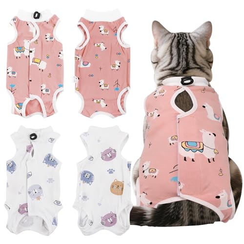 Hengrongshen 2 Stück Katzenbody Nach Op Kastration Katze, Anti-Leckende & Atmungsaktivem Netzgewebe Op Body Katze für Kastrationsbody Katzen, Spay...
