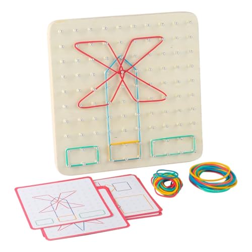 XIWJLWO Montessori Spielzeug ab 4 Jahre - Holz-Geoboard mit 64 Steckstiften & Gummibändern, Feinmotorik Lernspielzeug Doppelseitig, Activity-Spiel für Kinder 3-6 Jahre, Geschenk Labyrinth-Spiel