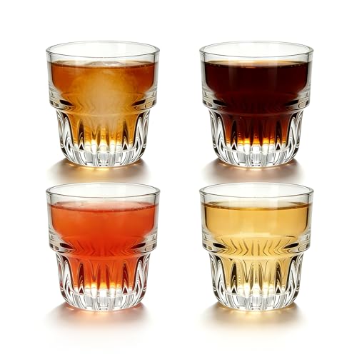 Mapoxy 5oz Mini Old Fashioned Whiskey Glasses Set of 4, Heavy Base Stackable Rock Glasses, Versatile Drinkware for Bourbon, Cocktails, Beer & Iced Coffee, Ideal for Home,Bar or Cafe