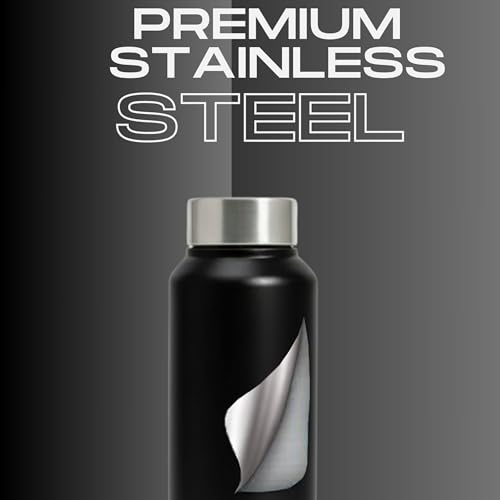 Image of Speedex Customised Engraved Name Stainless Steel Water Bottle 1 Ltr - Personalised Screw Cap Bottle for Kids, Men & Women, School, Office, Gym, Black Grey, Set of 1