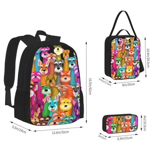 Oil Cute Schnauzer Dogs Print 3 Piece Set Backpack, Lunch Bag, Pencil Case, Cute Sturdy For College And Travel4