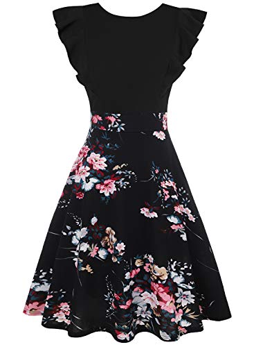 ihot-Womens-Vintage-Ruffle-Floral-Flared-A-Line-Swing-Casual-Cocktail-Party-Dresses-with-Pockets