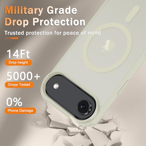 Image of YENAPOON for iPhone Air Case, Matte Magnetic Phone Cover [with 1 Screen Protector] [Support for MagSafe] [Shockproof Military Grade Protection] Translucent Frosted Back, Cream White