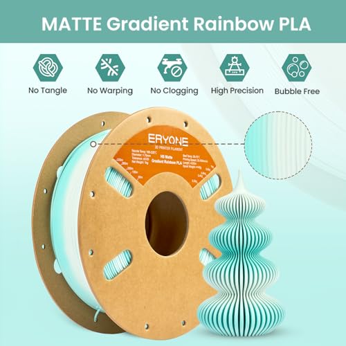 Image of ERYONE Matte Gradient Rainbow 3D Printer PLA Filament 1.75 + /- 0.03mm, HS Matte Multicolor High Speed Filament PLA 1KG(2.2LBS) Spool, Snowfield(MintGreen White)